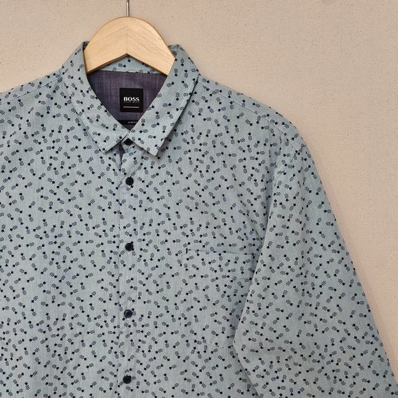 Hugo Boss Pineapple Print Slim Fit Button Down L - Picture 1 of 7